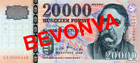 A képen egy 20000 forintos látható bevonva felirattal